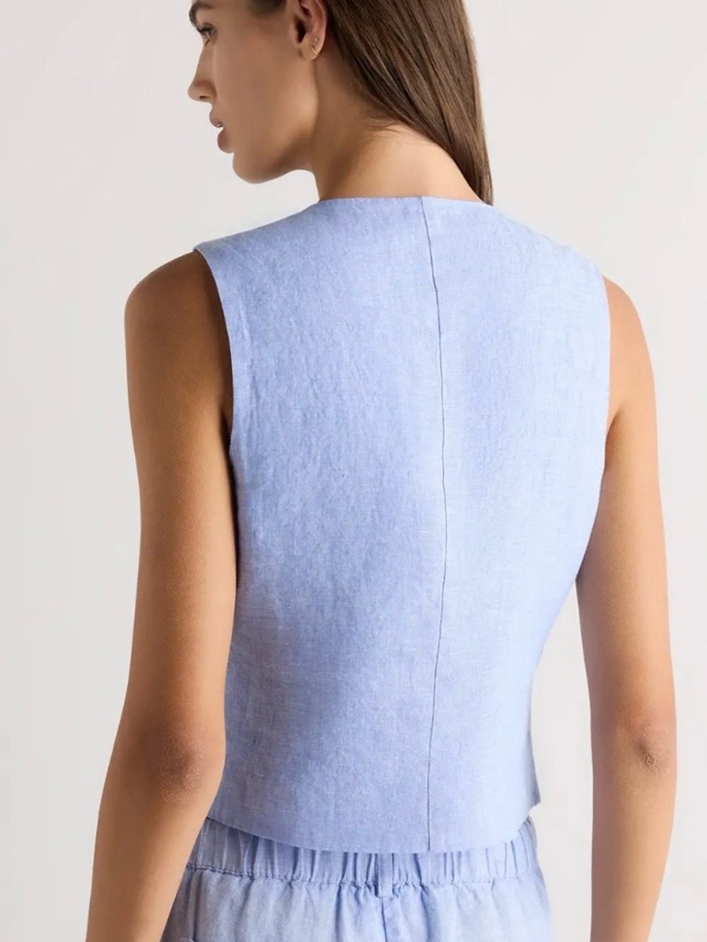 QUINCE 100% EUROPEAN LINEN VEST IN FRENCH BLUE SIZE LARGE - Picture 4 of 7